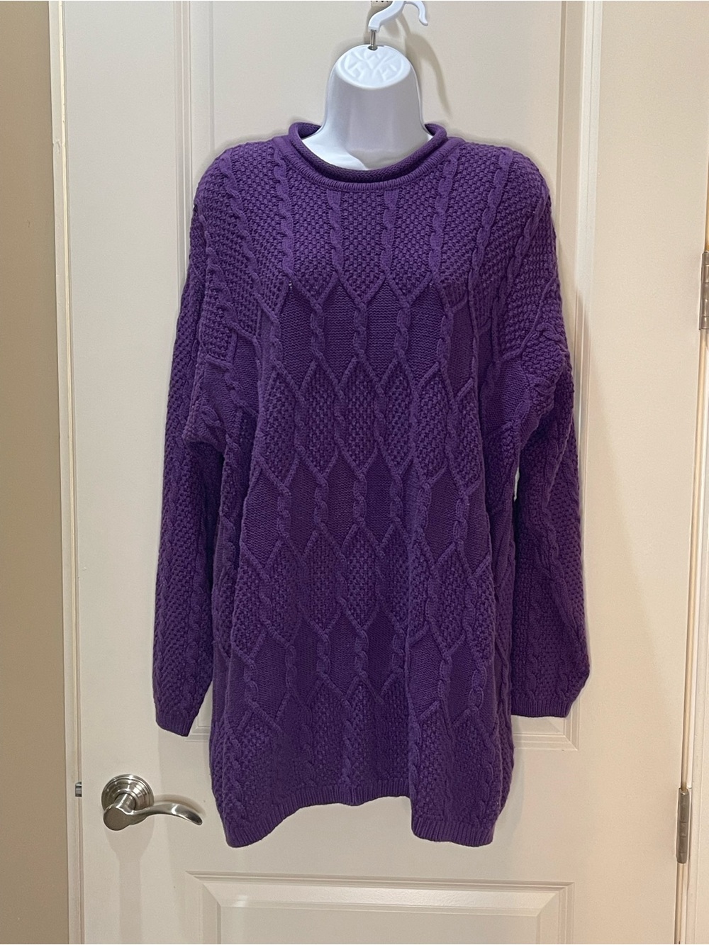 JEANNE PIERRE Purple Crewneck Sweater Cable Knit 100% Cotton L
